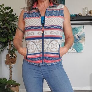WOOLRICH Andes Full Zip Aztec Stripe Fleece Vest XS